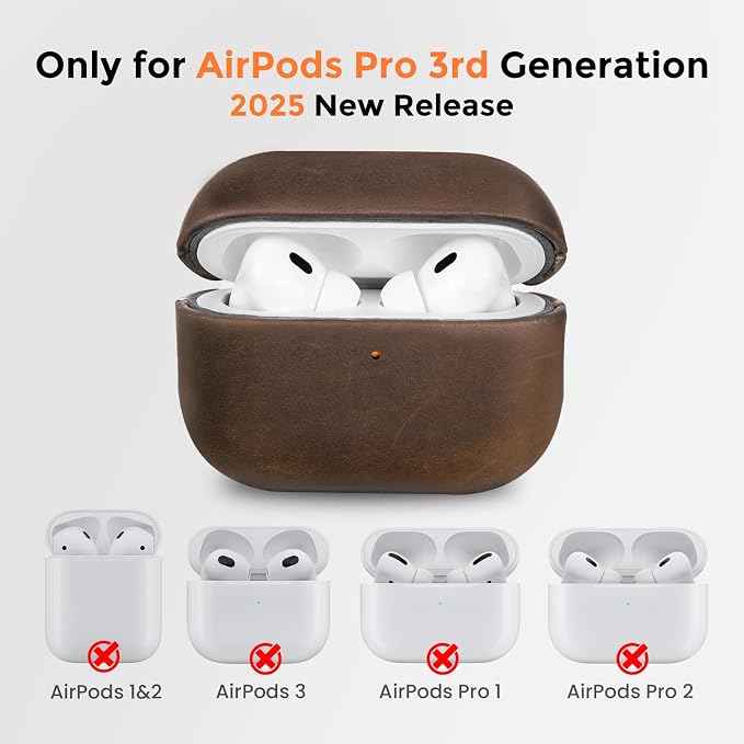 for AirPods Pro 3 Case, Handcrafted Vintage Genuine Leather Shockproof Cover Accessories with Lanyard Compatible with Apple AirPods Pro 3rd Generation 2025