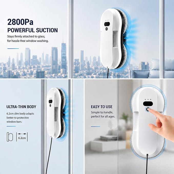RINLAIN Window Cleaning Robot, 2026 Upgraded Robot Window Cleaner with 2700-3300Pa Variable Suction, Dual-Side Spray & Edge Detection for Glass Mirrors