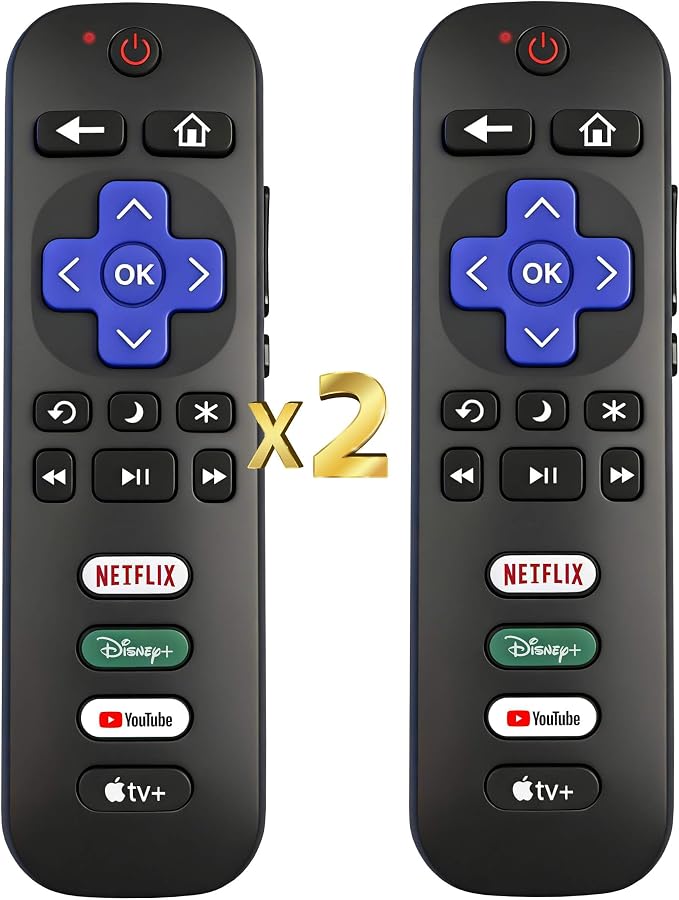 Replacement Roku TV Remote 2PK with Netflix Disney YouTube Apple TV Buttons | Indicator light| Oversized font| Smooth buttons| Senior-Friendly| Premium | 1 Year Warranty