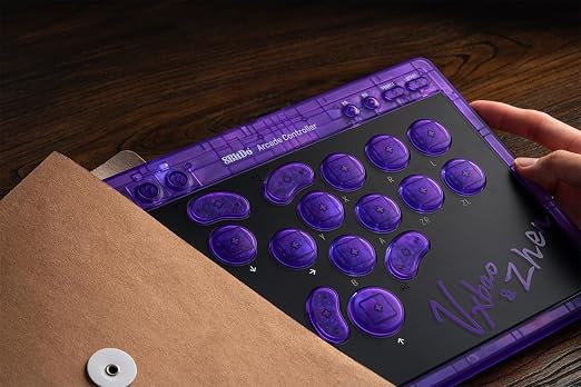 8BitDo All-Button Arcade Controller for Switch & Windows – 3 Connection Modes, Low-profile Linear Switches, 4 Programmable Buttons, Hot-swappable PCB - Transparent Purple Signature Edition