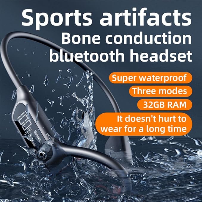 AYI True Bone Conduction Swimming Headphones with Bluetooth 5.4 & MP3 Player Mode 32GB Built-in Memory IPX8 Waterproof Screen Display Pain-Free Open-Ear Earphone for Sport and Work-X10 White