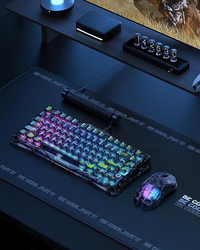 GravaStar Mercury K1 Lite 75% Gaming Keyboard, 2.4GHz/BT/Wired Tri-Mode Wireless Keyboard, Gasket Hot Swappable Mechanical Keyboard, Pre-lubed Linear Switches, RGB Backlit【Transparent Black】