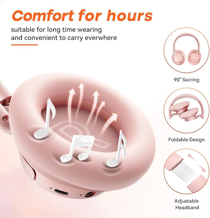 BERIBES Upgraded Hybrid Active Noise Cancelling Headphones with Transparent Modes, 70H Playtime Wireless Bluetooth Headphones with Mic (Rose Gold-1)