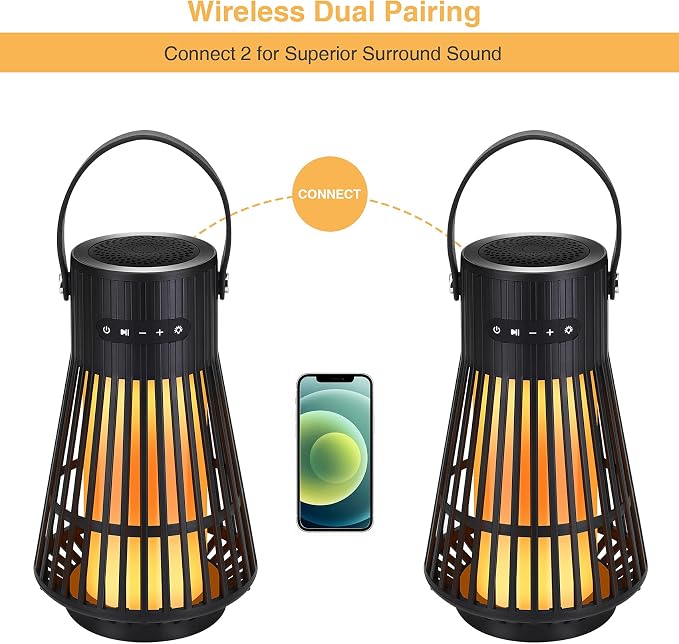 Outdoor Bluetooth Speaker with Flame Atmosphere, Led Waterproof Wireless Torch Speaker, Stereo Sound, Cool Gadgets for Camping, Yard, Party, Home, Decorations, Electronics Gifts for Men, Women, Dad