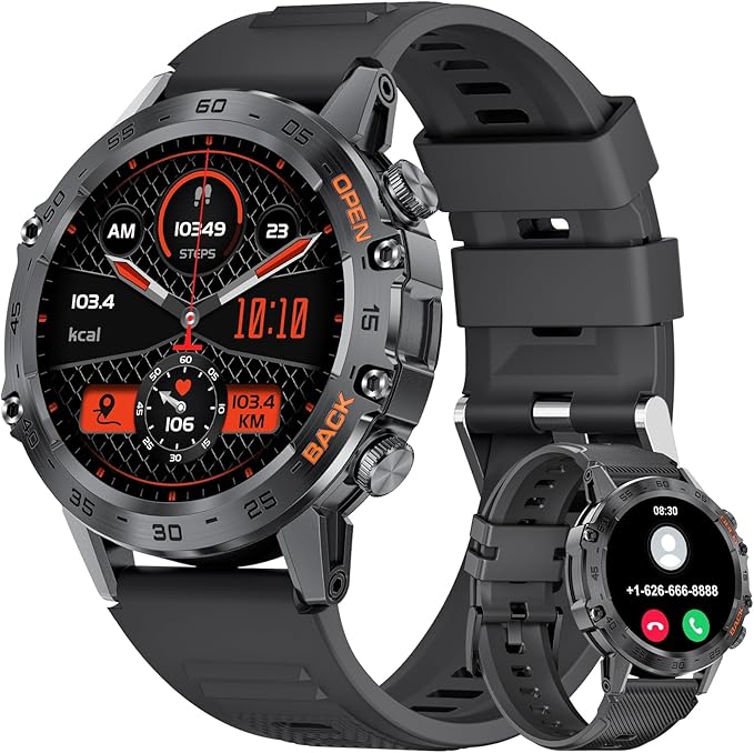 SUNKTA Smart Watches for Men(Answer/Calls),1.39 inch Touchscreen/5ATM Waterproof/120+ Sports Modes Fitness Watch with Heart Rate for Android/iOS Silicon Black