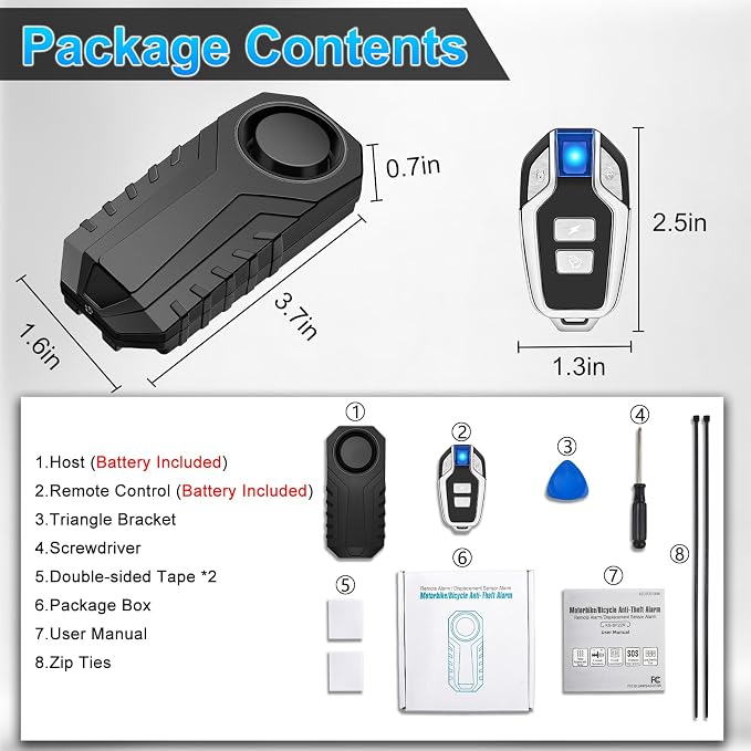 USUPERINK 8PK Bike Alarm for Ebikes,Electric Scooter Alarm, Bike Alarm with Remote, Motorcycle Alarm Anti-Theft Vibration Motion Sensor Security Alarm System 113dB Loud IP65 Waterproof SOS Function