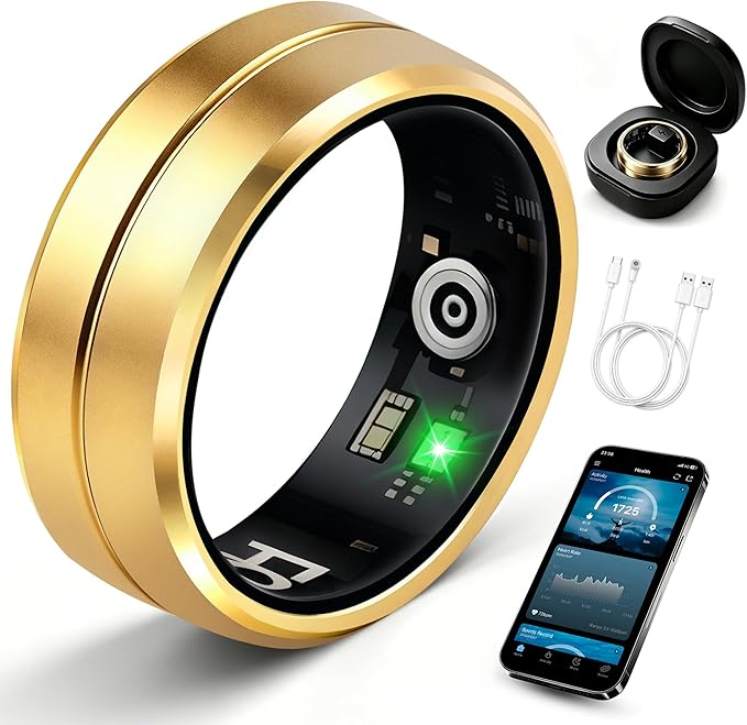 Smart Ring for Women Men, All-New Matte Scratch-Resistant Design, Health & Fitness Tracker for Sleep, Stress & Activity Monitoring, Long Battery Life, Waterproof, No App Fee, Gold 10