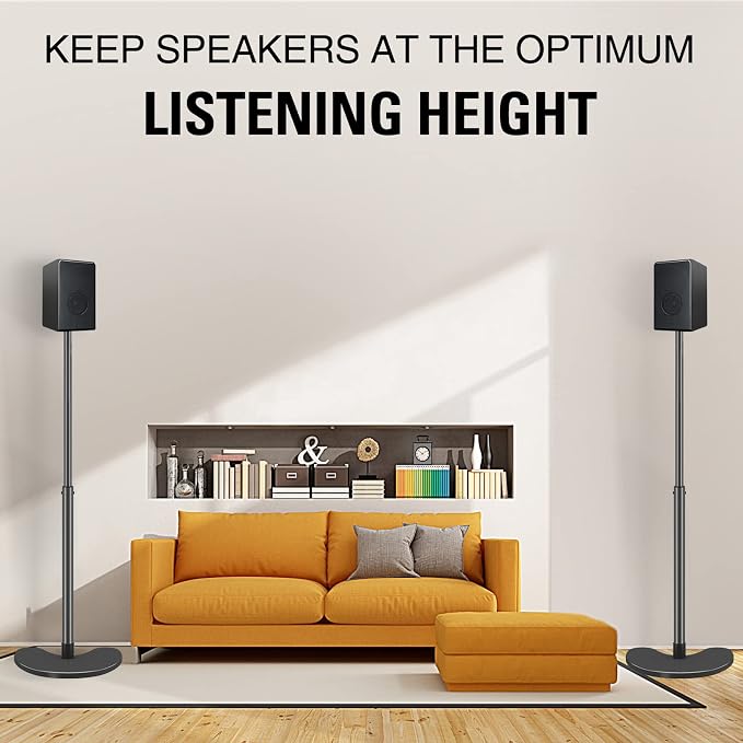 Mounting Dream Height Adjustable Speaker Stands Mounts, One Pair Floor Stands, Heavy Duty Base Extendable Tube, 11 LBS Capacity Per Stand, MAX 39" Height Adjustment MD5401 (Speakers Not Included)