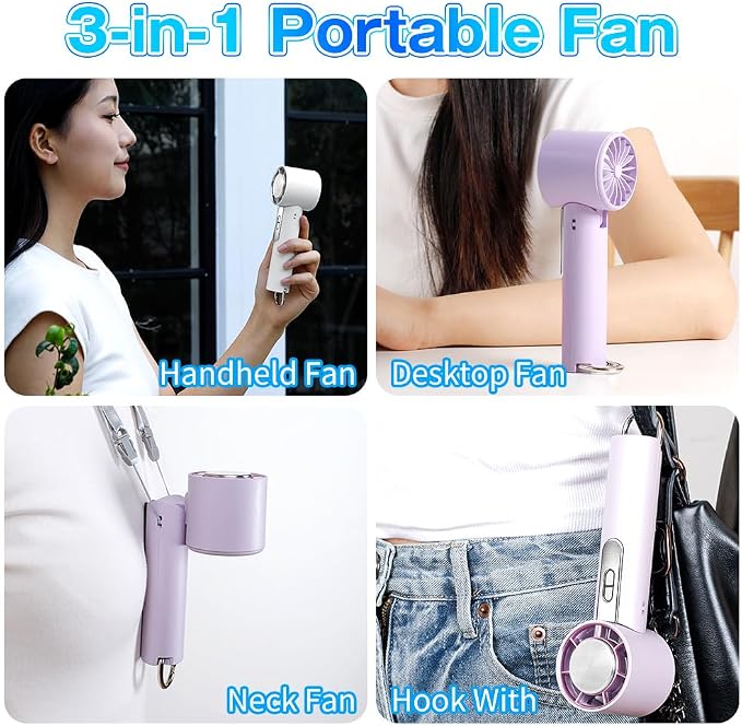 Portable Handheld Fan with Ice Cooling, 1-100 Speeds Fan with LED Display, 12m/s Wind Speed, Portable Fan for Travel, Outdoor, Camping, Hiking (Grey)