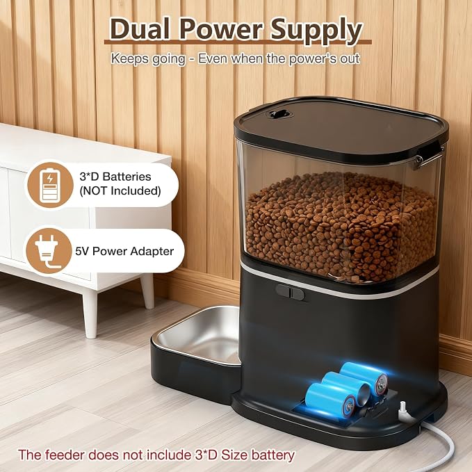 Automatic Cat Feeder with Camera, 5L/28 Cups WiFi Cat Auto Feeder with Two-Way Audio, App Control, Strong Anti-Jam System Smart Timed Cat Feeder with Night Vision for Small Pets Indoor