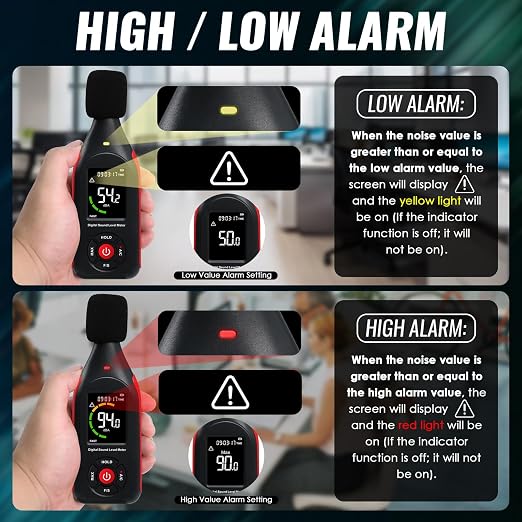 Decibel Meter Data Logger Sound Level Logger Noise Monitor with Data Recording, 31,000 Data, Graph Printing, MAX, Data Hold, 3-Color Light Alarm for Home, Office, Classroom, Industrial Use (30-130dB)