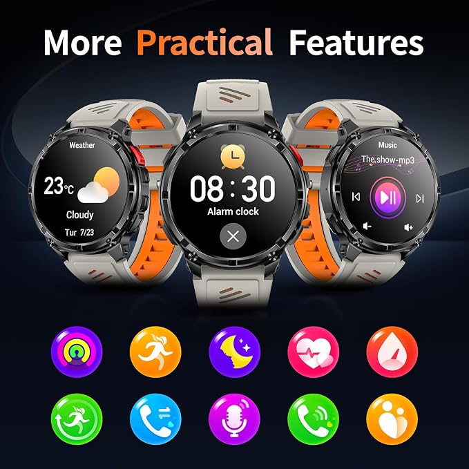 Military Smartwatch for Men with Compass & Flashlight, Bluetooth Calling Rugged Outdoor Smart Watch, Fitness Tracker with Heart Rate Sleep Monitor, Waterproof Tactical Smartwatch for Android iPhone