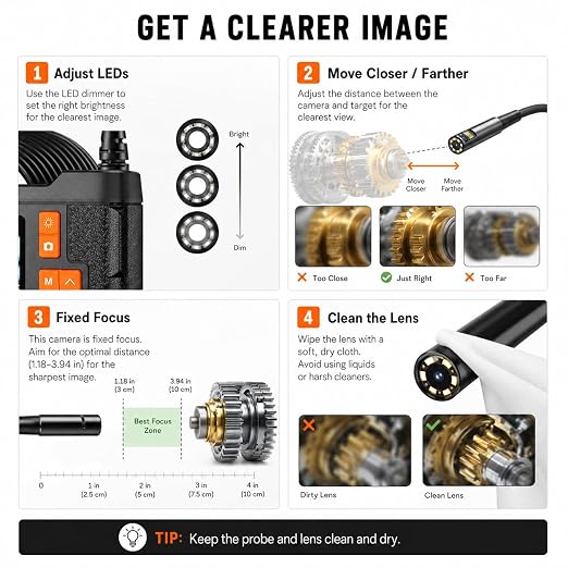 Dual Lens Borescope with 32GB Card, 4.3" Endoscope Camera with Light Support Free 1920*1080P Photo/Video, 16.4FT Semi-Rigid Inspection Snake Camera with IP67 Waterproof for Automotive, Engine & HVAC
