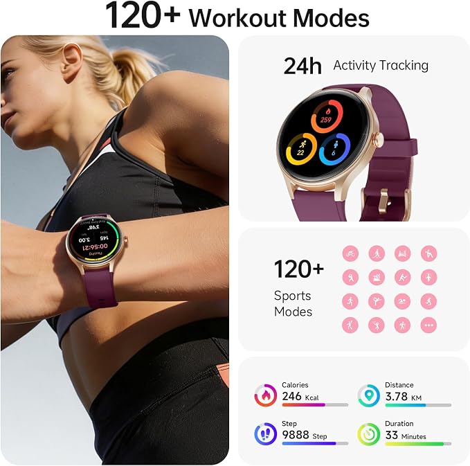 Woneligo Smart Watch for Women,1.57inch AMOLED Touchscreen Fitness Watch for iPhone & Android,Heart Rate/Sp02/Sleep Monitor,110+ Sport Modes IP68 Waterproof Bluetooth Calls (Purple, 1.57)
