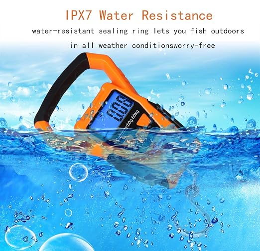 Waterproof Fishing Scale with Ruler, Luggage Scale, Weight Hanging Hook Scale,110lb/50KG-Backlit LCD Display.Waterprof Bag and 2 AAA Batteries Included (Orange)