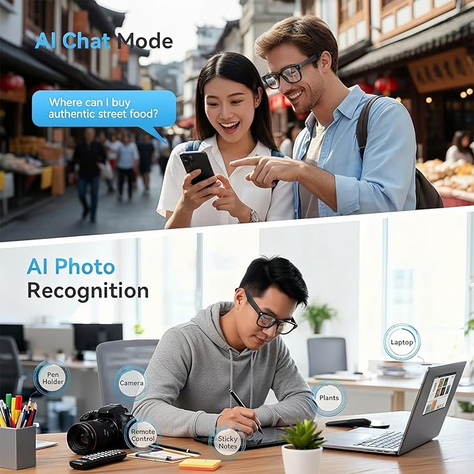 Ai Smart Glasses with Camera,8MP HD 1080P Camera Glasses for Men Women,Video Recording Glasses with Audio, Translation Sunglasses,Voice Assistant, Open-Ear Audio for Travel, Meetings & Vlogging