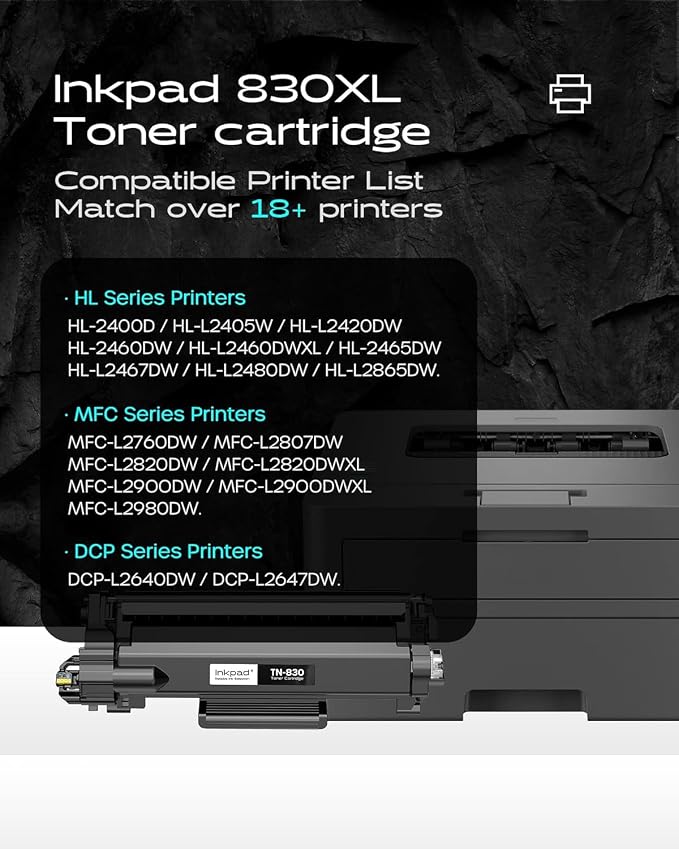 iNKPAD Compatible TN830XL TN830 Toner Cartridge for HL-L2460DW DCP-L2640DW Replacement for Brother TN 830 XL/V/R Toner with MFC-L2820DW HL-L2400D HL-L2405W HL-L2460DWXL Printers (4Pack, Black)