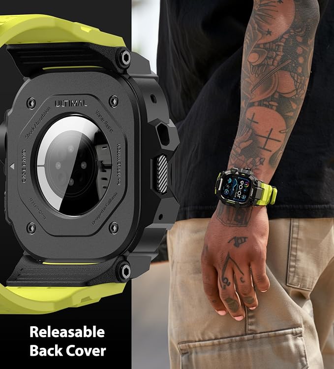 ULTIMAL Rugged Case with Band for Apple Watch 49mm,Compatible with Apple Watch Ultra 3/2/1, Military Grade Shockproof Bumper Cover for iWatch Tactical Band Men (49mm,Fluorescent Green)