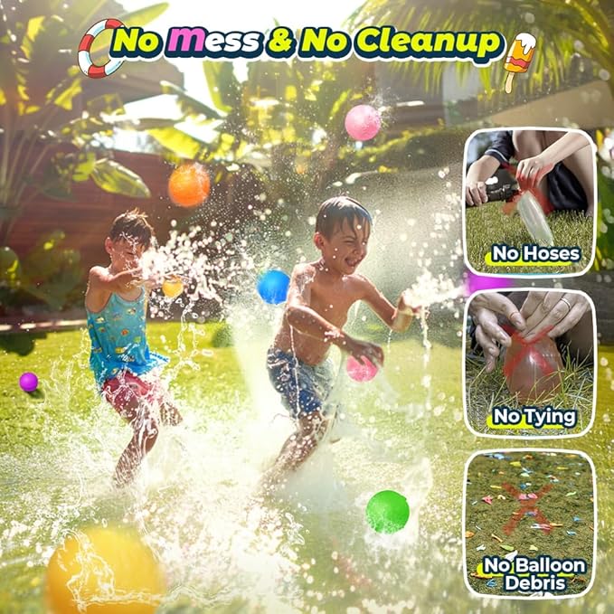 Smirodi 6 Pcs Reusable Water Balloons, Pool Beach Water Toys for Boys and Girls, Summer Toys for Kids Ages 3-12, Magnetic Water Ball for Outdoor Activities