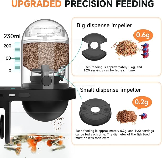 hygger WiFi Automatic Fish Feeder for Aquarium, Smart App Control Auto Fish Food Dispenser with Camera and Timer, Vacation Feeder with 230ml Large Capacity and USB Cable for Turtle Betta Koi Tank