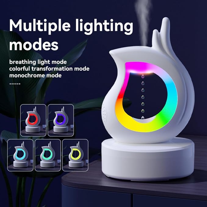 3-in-1 Anti-Gravity Raindrop Humidifier with Bluetooth Speaker & Aromatherapy Diffuser, 7-Color Night Light, Cool Mist Desktop Humidifier for Bedroom, Home, Office