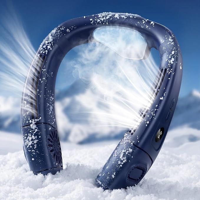 Neck Air Conditioner Fans That Blow Cold Air, 6000 mAh Battery Operated Wearable Cooling Device Fan, Bladeless, Rechargeable Fan, BLue