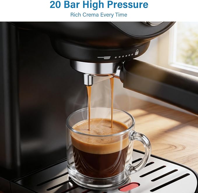 XIXUBX Espresso Machine, 20Bar Compact Espresso Maker with Milk Frother, PID Temperature Control, Low Vibration Coffee Maker for Small Kitchen, Home, Brews Latte, Cappuccino