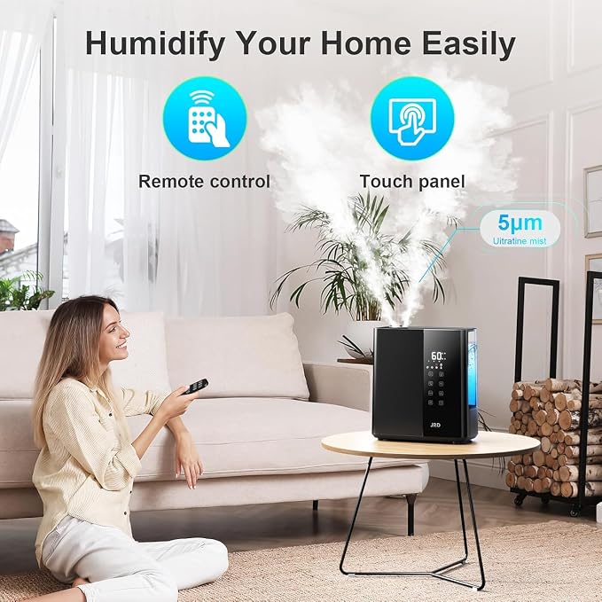 JRD Warm & Cool Mist Humidifiers for Bedroom 5L, Quiet Ultrasonic Air Humidifier Fast Symptom Relief, 50H Runtime, Oil Diffuser, 12H Timer, 7 Color Light for Large Room, Office, Baby, Plants-Black