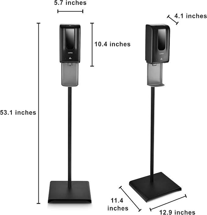 Luxton Automatic Hand Sanitizer Dispenser - Sanitizing Station, Steel Floor Stand, Drip Catcher Dish - Touchless Auto Sensor, Refillable 1200ml Bottle - Portable, Easy Set Up, Battery-Operated Machine
