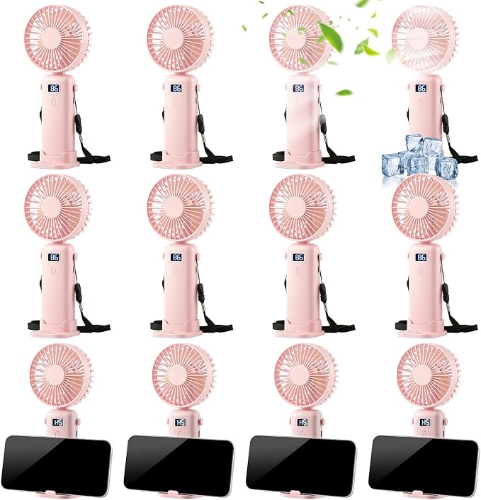 VZZNN Mini Portable Fan Handheld 12 Pack Small Cooling Fans High 5-Speed Rechargeable Fan For Travel, Office, Eyelash Drying, Lightweight, For Beach, Camping, Indoor Outdoor Use (Pink