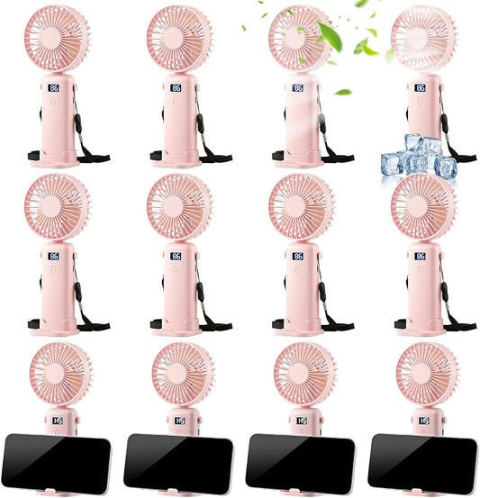 VZZNN Mini Portable Fan Handheld 12 Pack Small Cooling Fans High 5-Speed Rechargeable Fan For Travel, Office, Eyelash Drying, Lightweight, For Beach, Camping, Indoor Outdoor Use (Pink