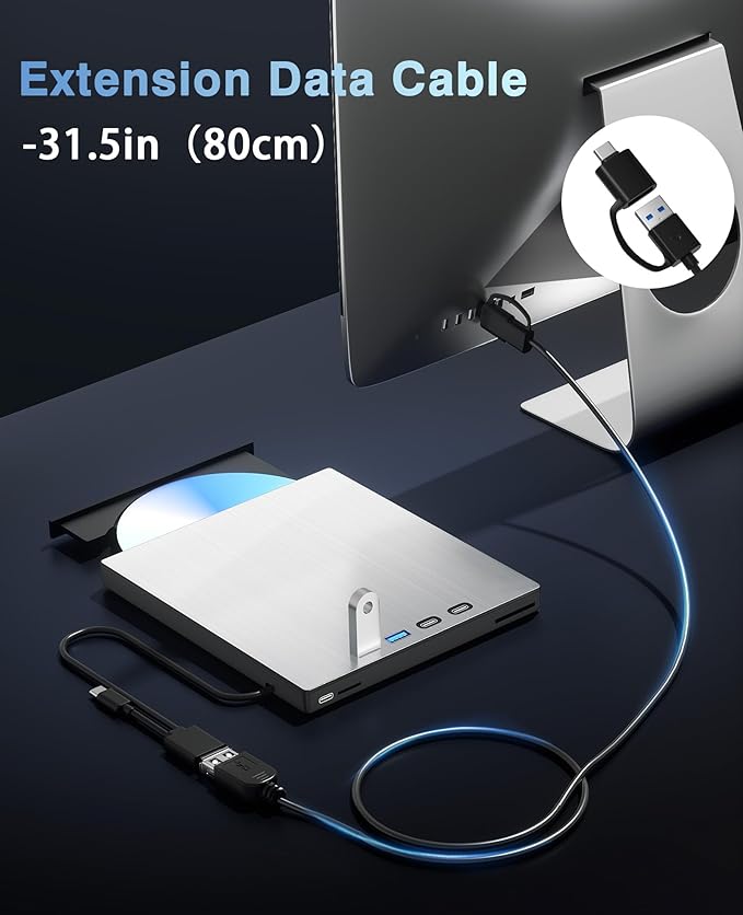 External Blu ray Drive for Laptop Blu Ray Burner External Blueray/dvd Drive for PC USB 3.0 Type-C Support 100G BD Disc Drives Portable Bluray DVD Player CD Reader Compatible with Windows Linux Mac OS
