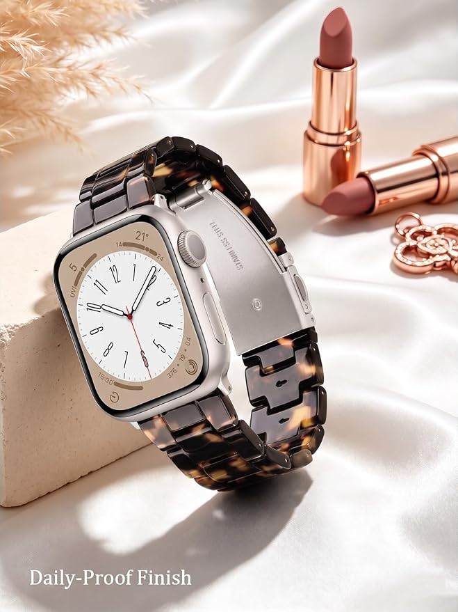 V-MORO Resin Bands Compatible with Apple Watch Series 11/10/9/8 Band 46mm/45mm/44mm Starlight Buckle Lightweight Fashion Jewelry Strap for iWatch Series 7/SE/6/5/4/3/2/1,Dark Tortoise,42/44/45/46/49mm