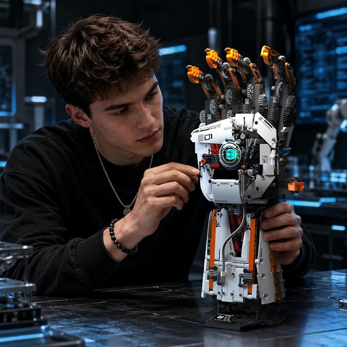 HIGH GODO Technical Mechanical Hand Building Set, STEM Programmable Bionic Robotic Arm Building Kit with Light, Remote Control and App Controlled, Cyber Style Mechanical Set for Adults (1628PCS)