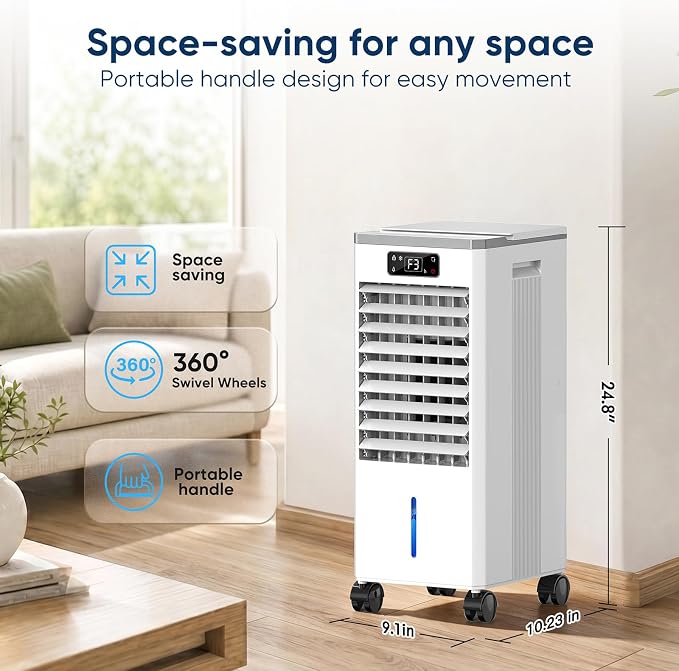 Evaporative Air Cooler, Portable Personal Air Cooler with Detachable Water Tank & Ice Box, 36-40dB Quiet Air Conditioners Cooling Fan with Child Lock, Evaporative Cooler for Bedroom Office Dorm Home