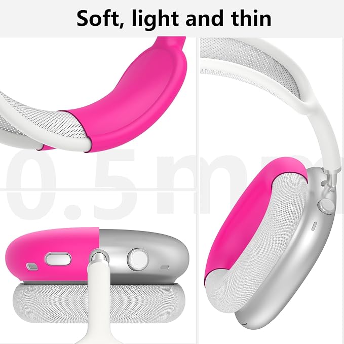 Silicone Case Cover for AirPods Max Headphones, Ear Pad Case Cover/Ear Cups Cover/Headband Cover for AirPods Max 2/1 (2026/2024/2020)(USB-C/Lightning), Accessories for Apple AirPods Max 2, Hot Pink