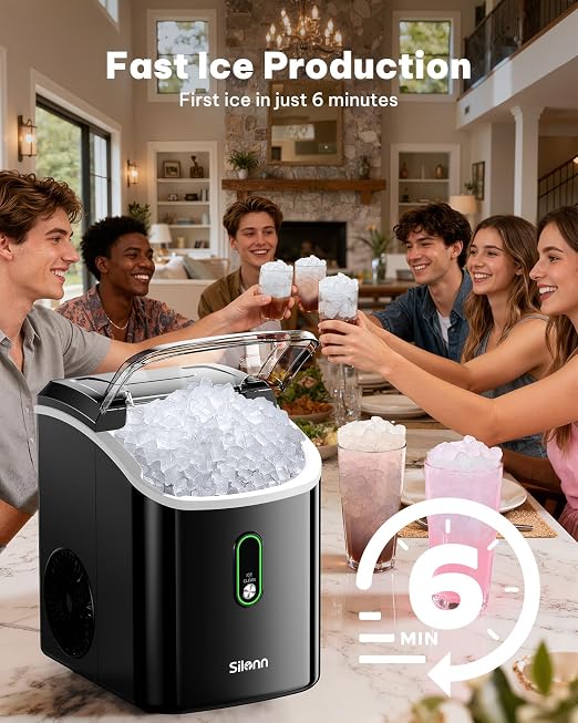 Silonn Nugget Ice Maker Countertop, Pellet Ice Machine with Self-Cleaning Function, Sonic Ice Maker Produces 36lbs of Chewable Ice in 24 Hours, Ideal for Home Kitchen and Office (Black)
