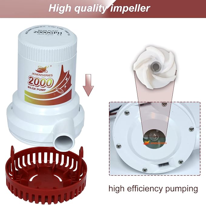 Submersible Boat 2000GPH Bilge Water Pump 12v DC water pump with float switch suitable for ferry, yacht, marine and garden drainage system (2000GPH)