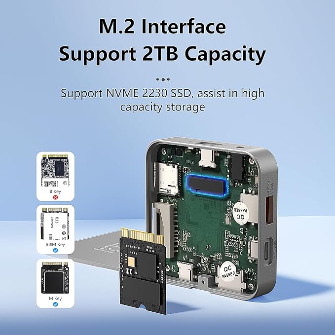 Magnetic USB C Hub 8 in 1 & Type-C Docking Station M.2 NVMe 2230 SSD Enclosure, 4K@60Hz HDMI 10Gbps USB-A/USB-C 3.2 SD/TF 3.0 Card Solt AUX 100W PD for iPhone 15 16 MacBook Pro Air Laptop