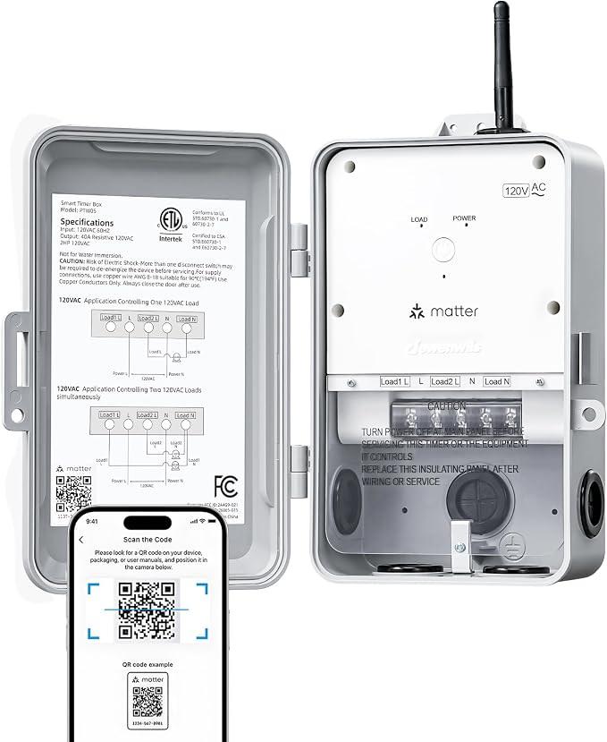 DEWENWILS Matter Pool Pump Timer, Matter Certified Hub Required, 120V 2HP 40A Heavy Duty Timer Box, Works with Apple HomeKit, Amazon Alexa, Google Home, SmartThings, ETL Listed, 2.4GHz WiFi Only