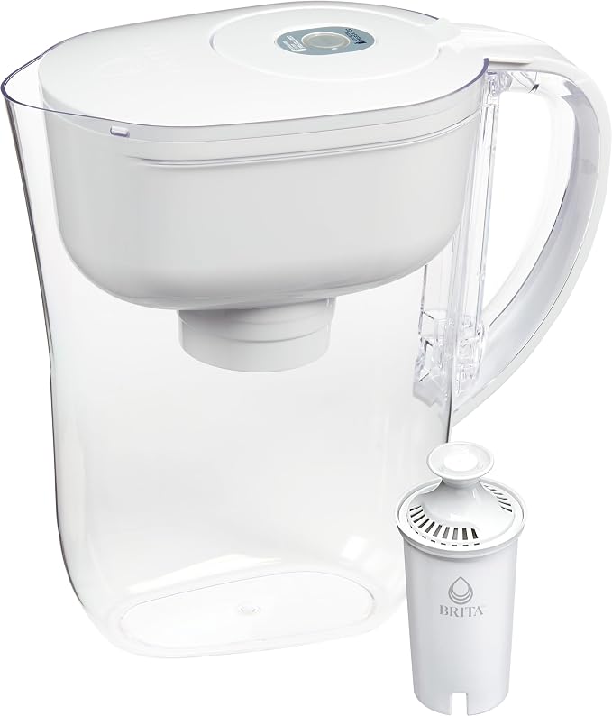Silonn Ice Maker Countertop & Brita Water Filter Pitcher for Tap and Drinking Water with 1 Standard Filter, Lasts 2 Months, 6-Cup Capacity, BPA Free, White