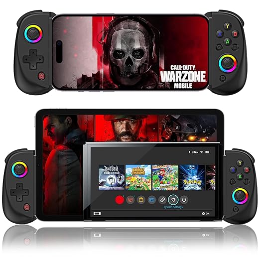 arVin Mobile Gaming Controller for iPad/Tablet[Within 5-10"] Wireless Gamepad for iPhone/Android/PC/Switch/PS4, with RGB Hall Effect Joystick/Turbo/6-Axis Gyro/Vibration/Support Streaming/Cloud Gaming
