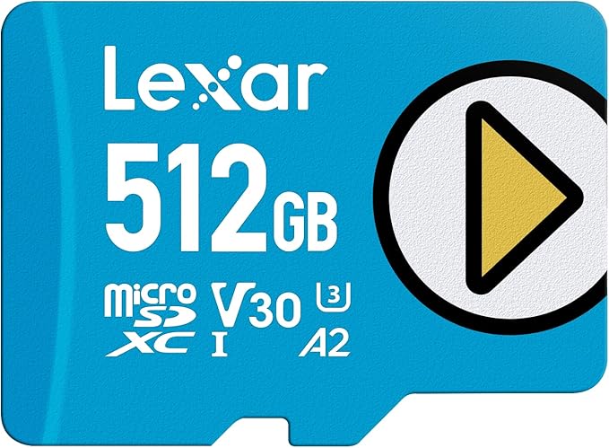 Lexar 512GB Play Blue Micro SD Card, UHS-I, C10, U3, V30, A2, 4K, Up to 160MB/s microSDXC Memory Card, Expanded Storage for Nintendo-Switch 1, Gaming Devices, Smartphones, Tablets (LMSPLBL512G-BNNNU)
