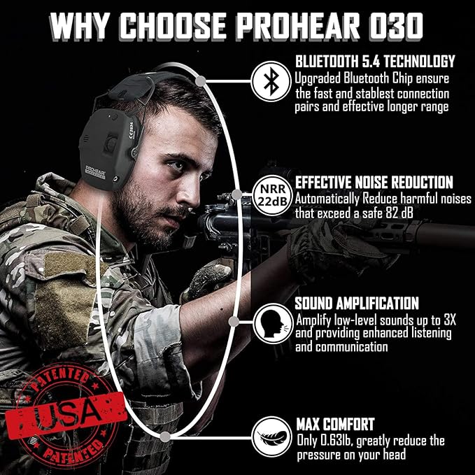 PROHEAR Ear Protection Safety Earmuffs for Shooting Noise Reduction Slim Hearing Protector