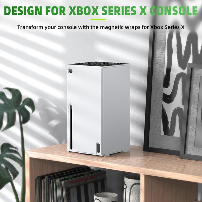 WOLIBEAR Magnetic Smart Wraps for Xbox Series X Console, Full Protection Protective Cover Case for Xbox Series X Accessories with Premium PU Leather and Soft Inner Lining - White