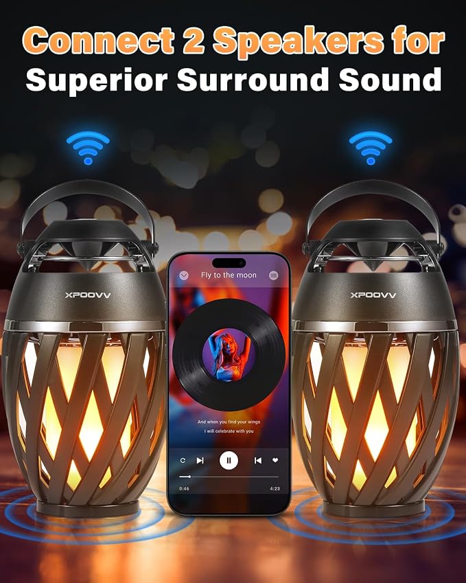 Gifts for Men Him Husband Boyfriend, Outdoor Bluetooth Speaker with Realistic Torch Flame Lights, Cool Portable Wireless Design for Patio Garden Camping Birthday Gifts (2 Pack)