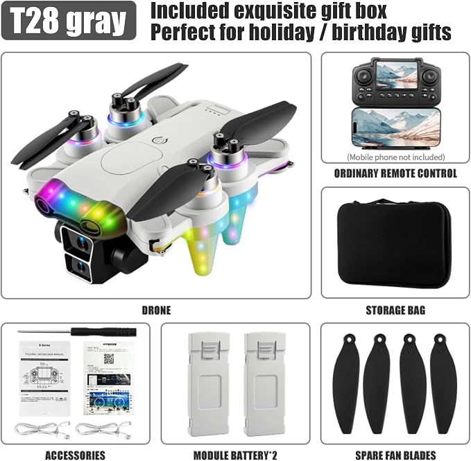 Drones for kids 8-12 with camera 4K HD – Drone with camera for kids & Beginners, Mini kids drone with Fancy LED Lights, 2.4" Built-In FPV Screen, Dual Batteries, Indoor & Outdoor Toy Gift