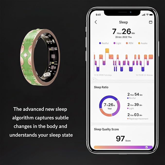 Smart Ring for Women Gift, Fitness & Vital Signs Monitoring, Sleep Tracker/Remote Photography/No Subscription(Green,8#)