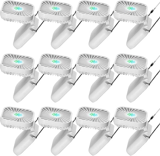 Hortsun 12 Pcs Mini Handheld Fan Bulk Portable Personal Neck Fan Small Foldable Hands Free with USB Rechargeable Gifts for Travel Summer Concerts Vacation Outdoor 3 Speed(White)