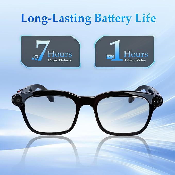 AI Smart Glasses with 8MP Camera, 1080P Video Recording & HD Photos for Men Women, Open-Ear Audio Bluetooth Glasses, Photochromic Lenses, AI Voice Assistant & Translation, Clear Calls & Music